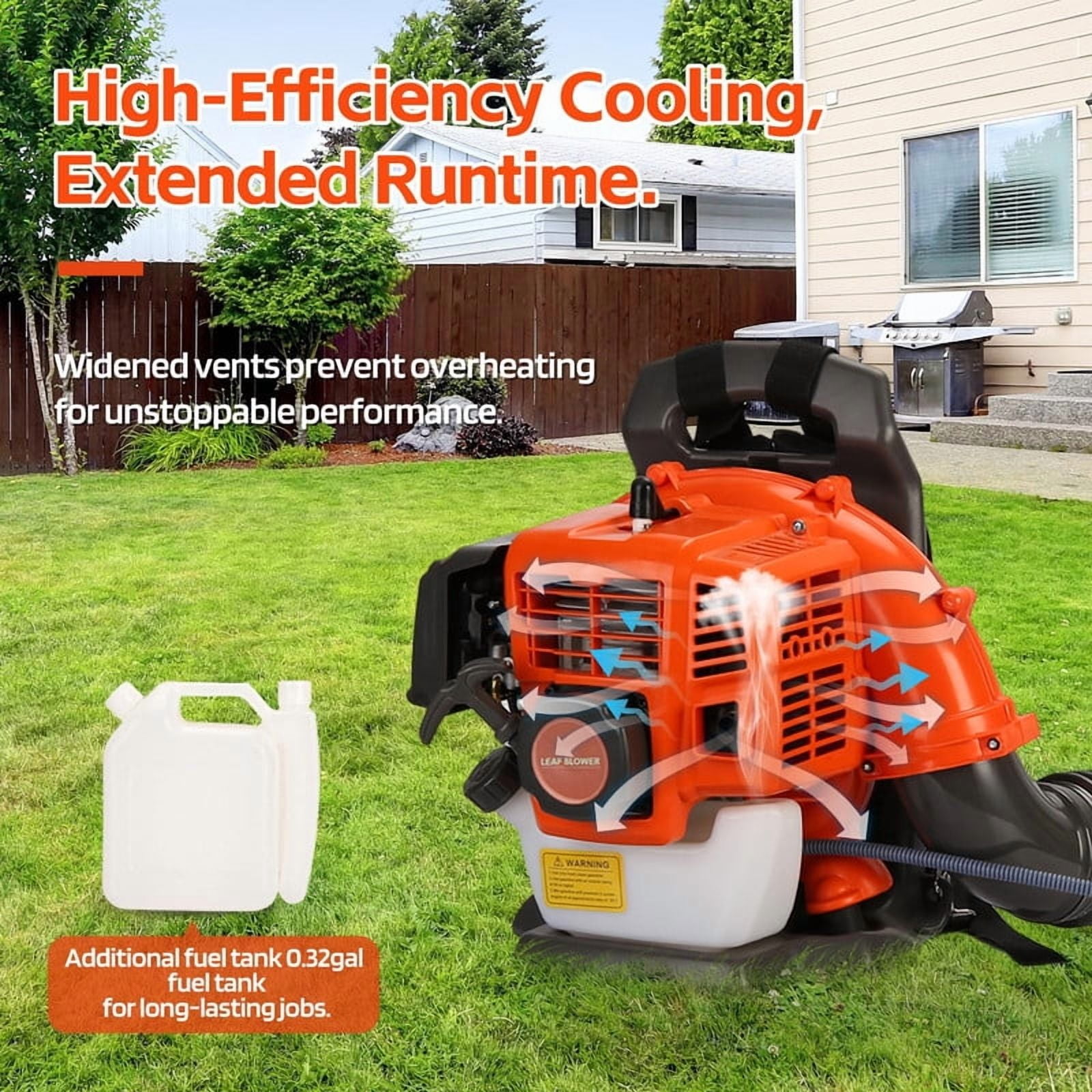 Seipouy Backpack Gas Powered Leaf Blower, 52CC 550 CFM 1.7 HP 2 Cycle Grass Lawn Blower Air Cooling Gasoline Backpack Grass Blower with Air-Cooled, Snow Blower for Outdoor