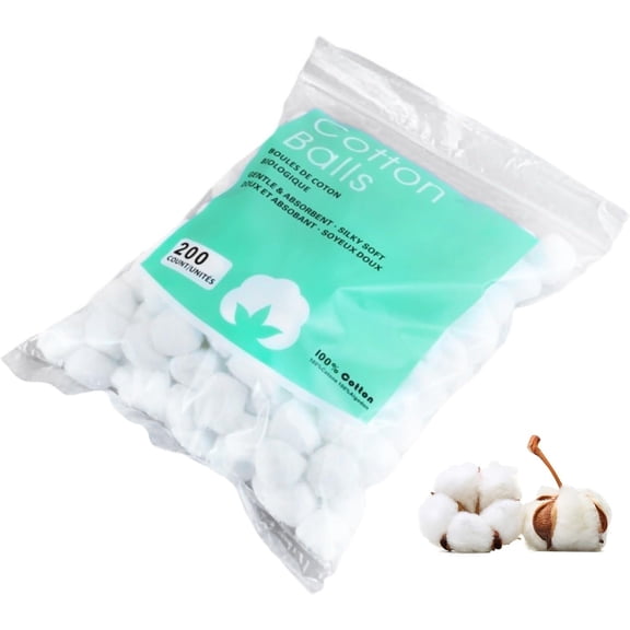 Cotton Balls, Pure Cotton Balls, Absorbent, 200 Count - Soft,Multipurpose Cotton Balls for Makeup Removal (0.3g/ball）, White