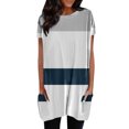 thumbnail image 1 of WEAIXIMIUNG T-Shirts Col en V pour Femmes Grande Taille Manches Longues Été Décontracté Col Rond Manches Courtes Poche Imprimé Géométrique Coloré Léopard Long Top, 1 of 4