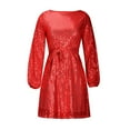 thumbnail image 4 of YYDGH Women Sequins Evening Dress Sexy Mesh High Waist Glitter Sparkle Cocktail Party Dress Crew Neck Long Sleeve Mini Formal Dress(Red,S), 4 of 8