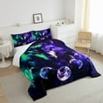 thumbnail image 4 of Erosebridal Galaxy Wolf Comforter Set Queen,Green Purple Moon Starry Sky Bedding Set Adults,Wild Safari Animals Bedding Comforter Sets Trippy Room Decor Boho Quilt Bed Set 3Pcs, 4 of 5