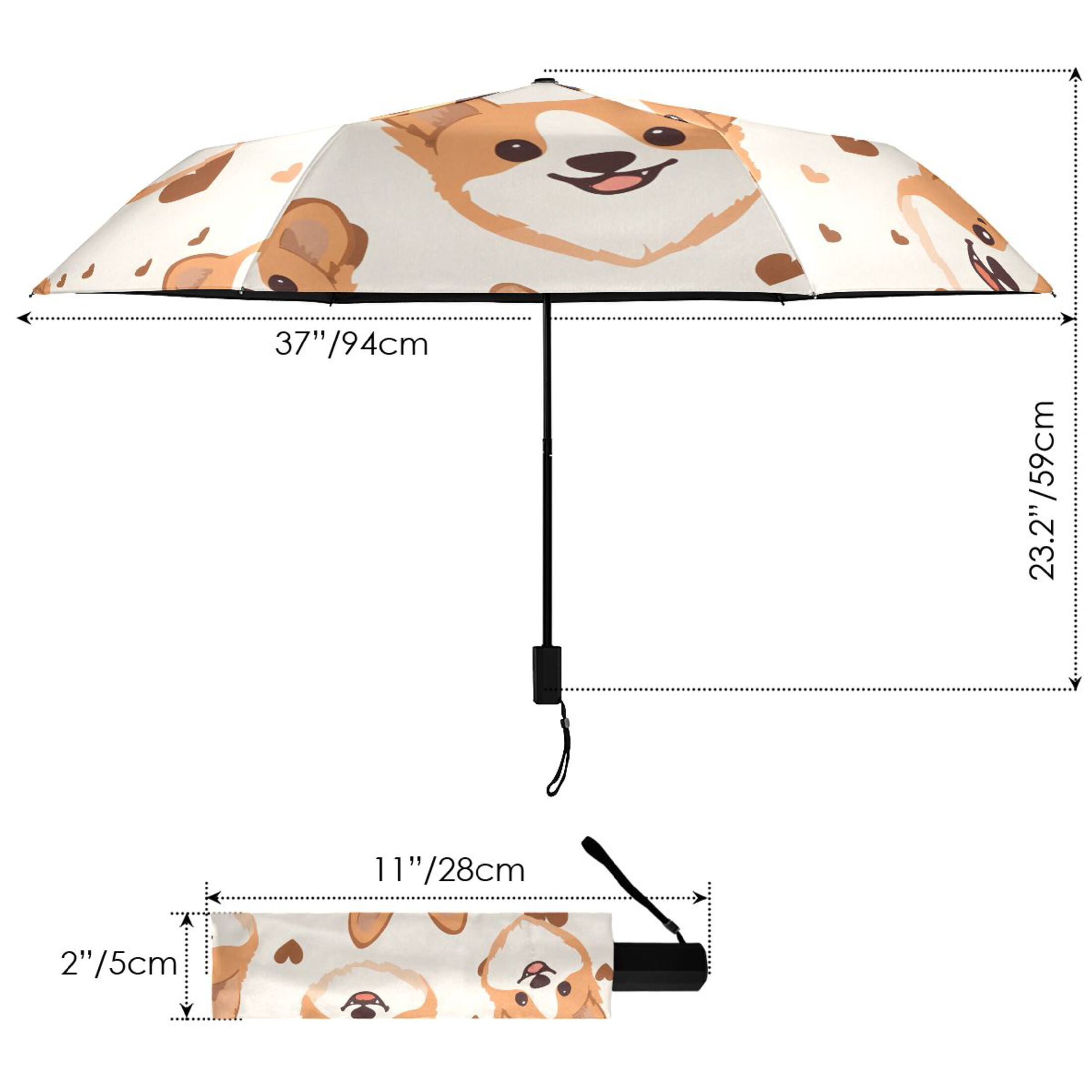 ALAZA Corgi Dogs UPF 50+ Compact Folding Umbrella for Rain Travel Umbrella Packable