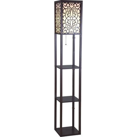 Qmax 63 Inch Brown Wooden Shelf Floor Lamp With Floral Shade
