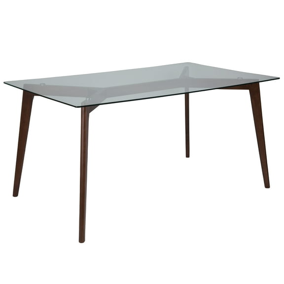 Flash Furniture Parkside 35.25" x 59" Rectangular Solid Walnut Wood Table with Clear Glass Top