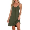 thumbnail image 1 of INSPIRAR CHIC Camisón sin mangas para mujeres, pijama de vestido de noche con escote en V, vestido de noche, chemise, vestido de noche XL color verde militar, 1 of 6