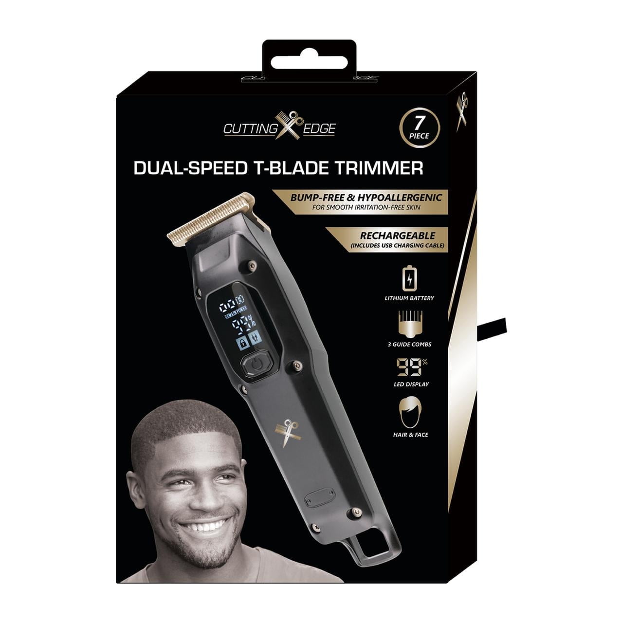 Cutting Edge Rechargeable LCD T-Blade Electric Shaver for Men, Hair & Beard Grooming Kit