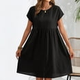 thumbnail image 5 of Womens Summer Midi Dress Casual Short Sleeve Cotton Linen Dress Flowly Beach Tunic Sundresses with Pockets 2025 2XL black, 5 of 6