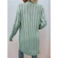 thumbnail image 4 of Women'S Autumn and Winter Long Sleeve Cardigan Sweater Cable Knit Front Button Long Coat Bean Green L, 4 of 8