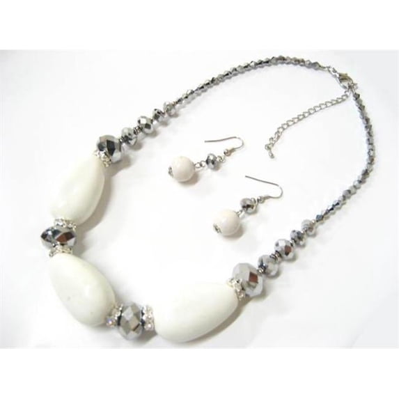 12602WH 16 in. Tear Drop Ceramic Necklace and Earring set in White