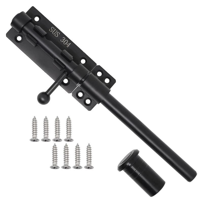HOT! Heavy Duty Slide Bolt Gate Latch with A Padlock, Horizontal Floor Hardware and Lockable (Black,10 Inch)