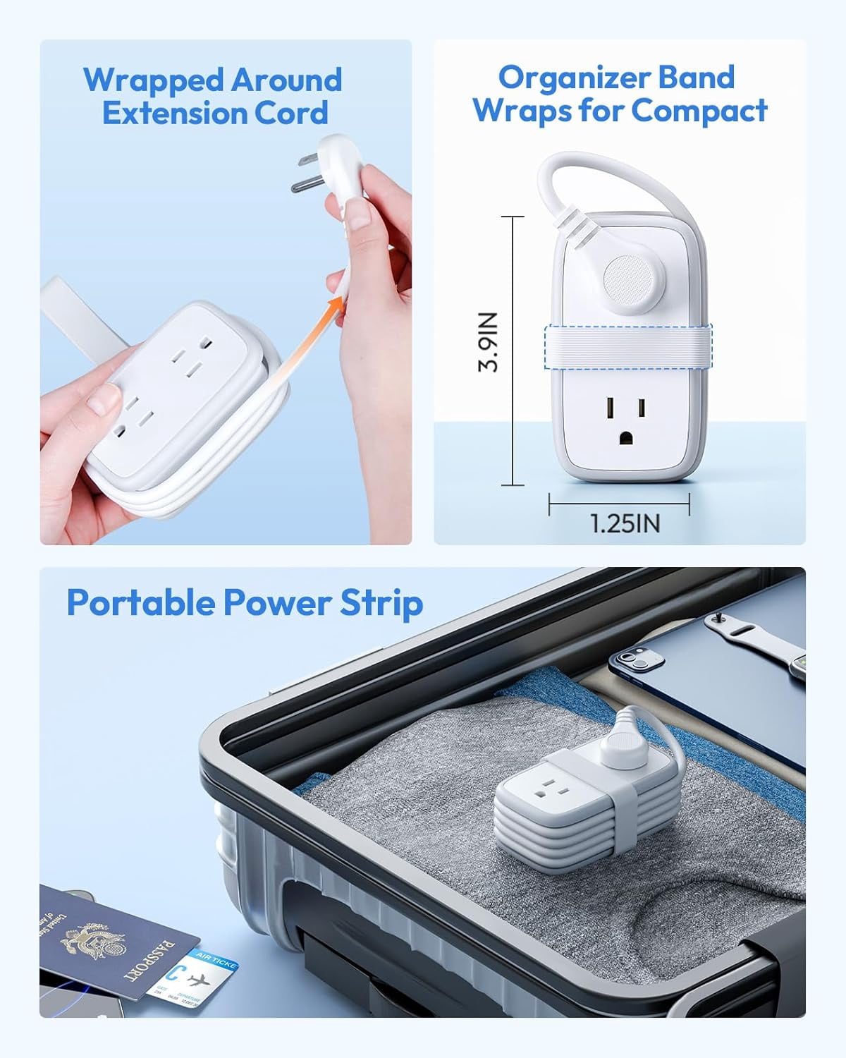 20W Travel Power Strip, Travel Essentials Cruise Approved Power Strip Non Surge Protector 4 Outlets 3 USB(1 USB-C) with 4FT Wrapped Extension Cord Flat Plug, Cruise Essentials 2026
