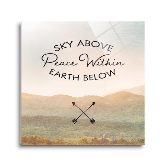 Sky Above Peace Earth Tan Landscape Arrow 12 x 12 Glass Wall Hanging Sign