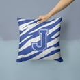 thumbnail image 2 of Letter J Initial Tiger Stripe Blue and White Fabric Decorative Pillow, 2 of 4