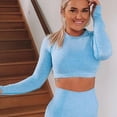 thumbnail image 4 of Top corto de Yoga sin costuras para mujer, Top de manga larga para Fitness, camisetas para correr, ropa deportiva de entrenamiento, ropa atlética, Top deportivo, 4 of 5