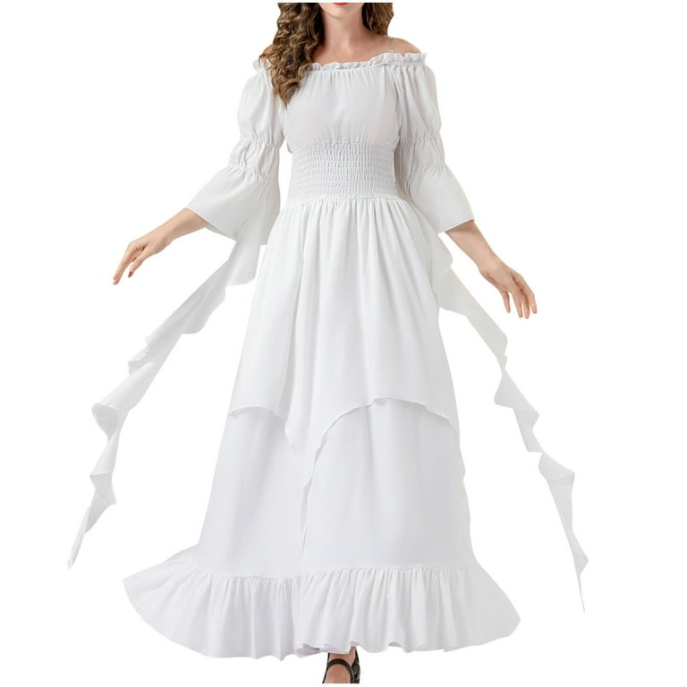 WXLWZYWL Victorian Dress Renaissance Costume Women Gothic Witch Dress  Medieval Wedding Dress Off Shoulder Flowy Dress - Walmart.com
