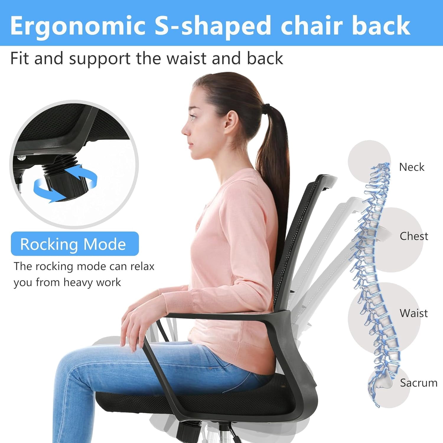 BestOffice Ergonomic Office Chair, Lumbar Support, Swivel Rolling for Men, Women(Black)