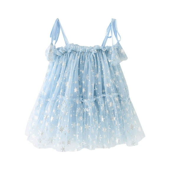 Jamsmile Toddler Girls Mesh Tulle Dress Summer Sleeveless Snowflake Paillette Princess Dress Kids Girls Dance Party Dresses