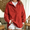 thumbnail image 2 of Womens Sweatshirts Oversized Button Collar Sweatshirt Quilted Placket Oversized Fall Outfits Relaxed Fit, Casual, Trendy, Daily Outfits Mock Neck Pullover Tops Henley Y2k Collar,Red,L, 2 of 6