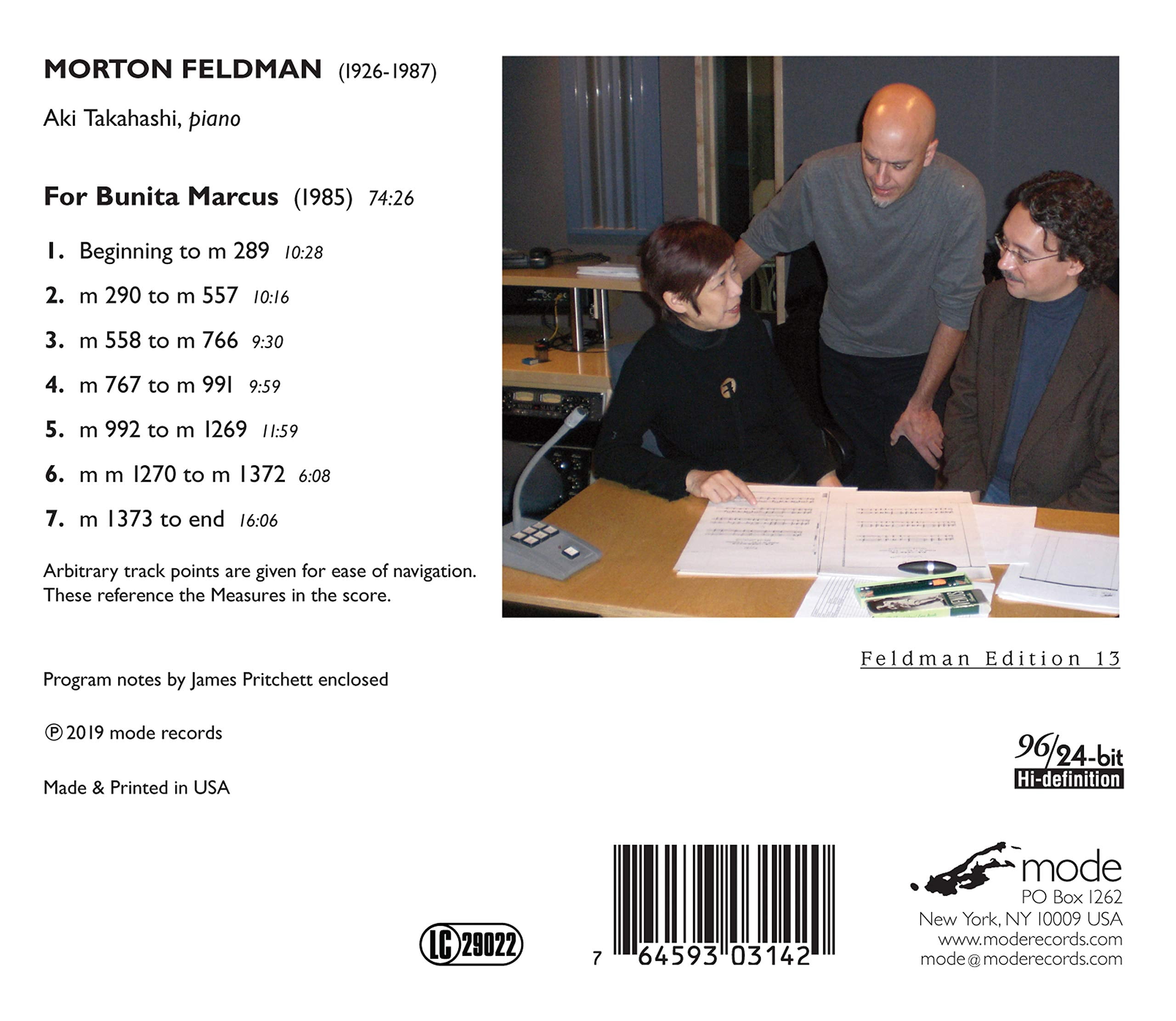 Feldman / Takahashi - For Bunita Marcus - Music & Performance - CD