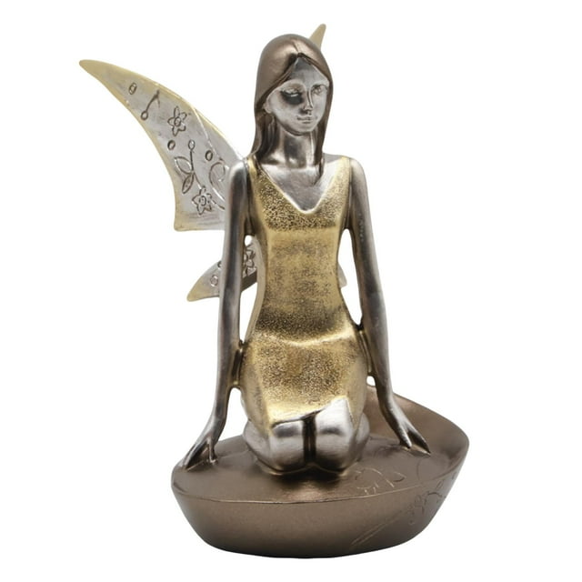Estatua de hada de resina, figura antideslizante, regalo, escultura, adorno de mesa para escritorio. Cuerpo plateado