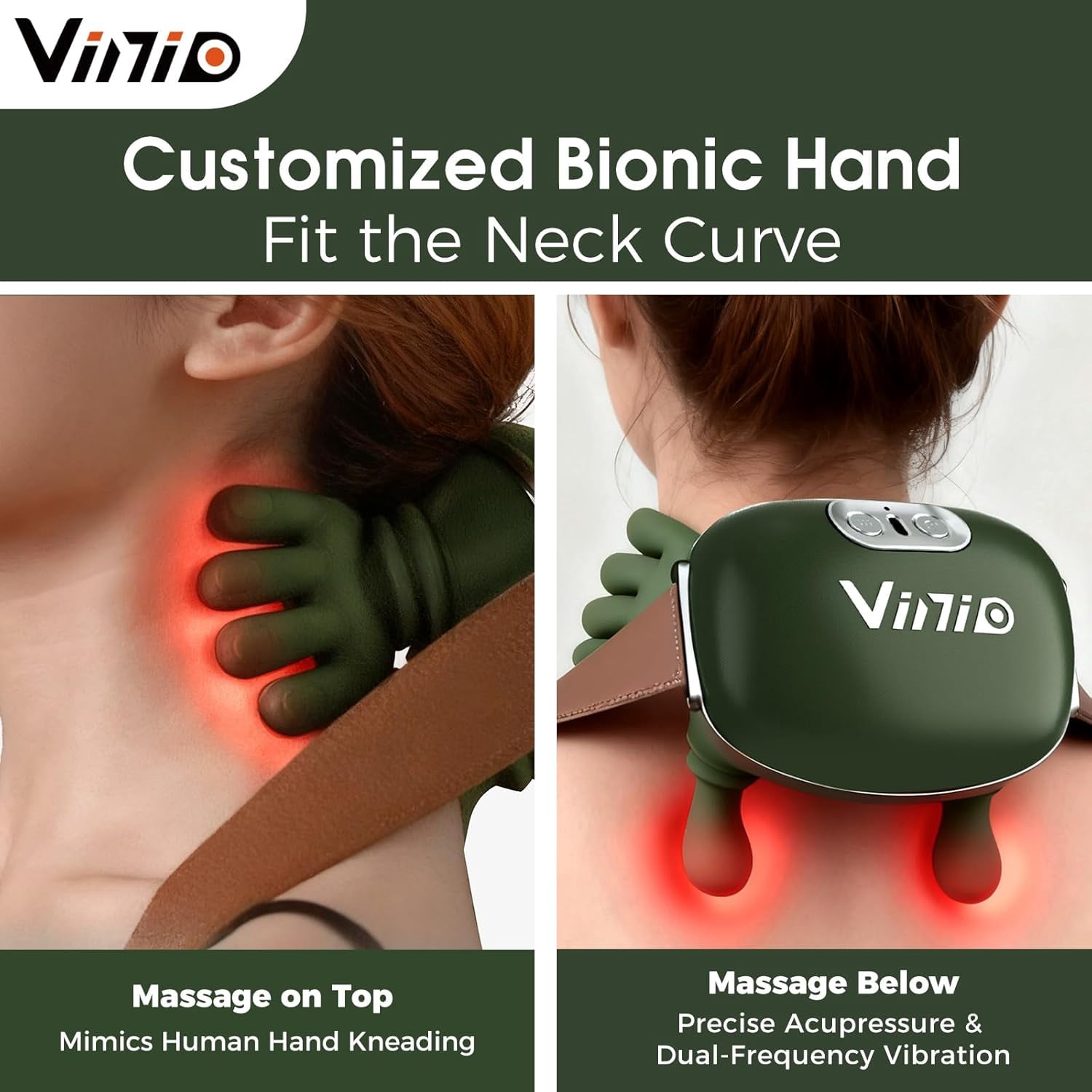 Bionic Neck and Shoulder Massager with Heat, 4D Kneading Massage, Simulated Human Hand Design for Pain Relief and Muscle Relax, Neck Massager Pillow Ideal for Valentines Gift, Green
