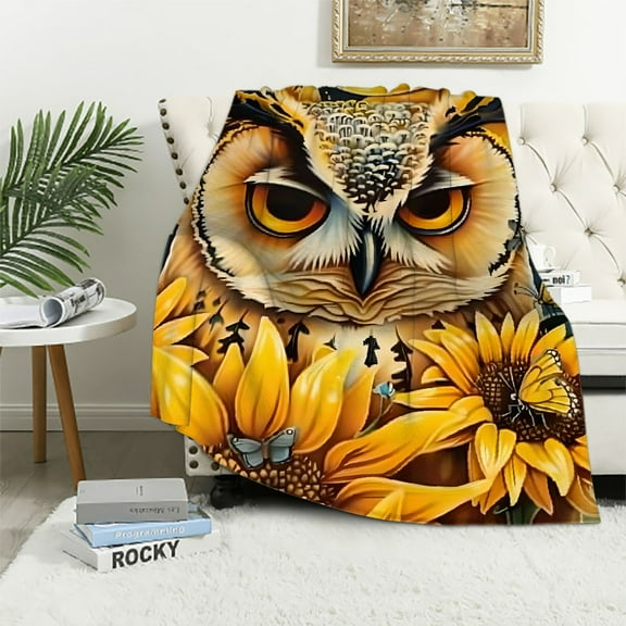Pratyus Owl Sunflowers Butterfly Print Throw Blanket, Lightweight Soft Blanket for All Seasons - Bed, Sofa, Living Room Decor 40x50in