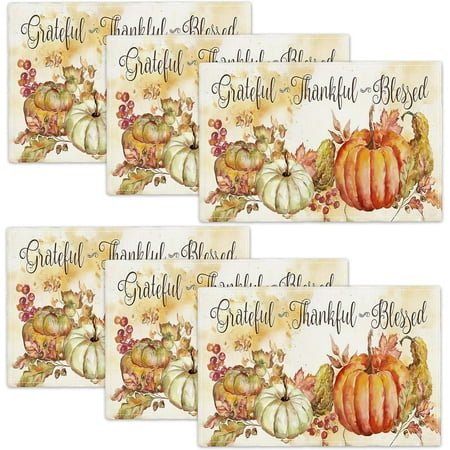 

Fall Pumpkin Placemats Set of 6 Autumn Thanksgiving Day Place Mats Table Mats for Kitchen Dining Table Kitchen Decor Linen 12x18 Inch