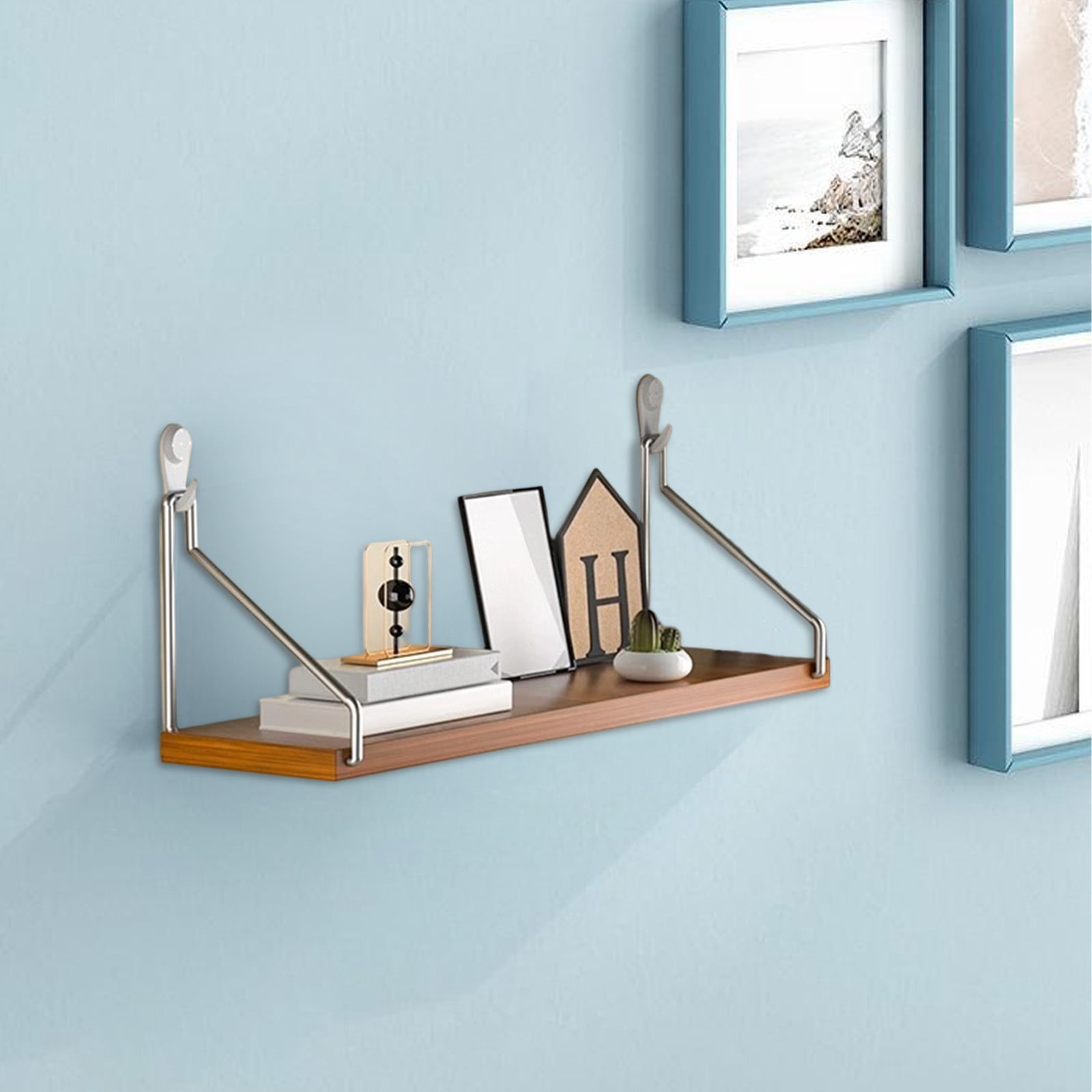 Oggfader No-Drill Wall Shelf 11.8x5.9in Heavy Duty Wood Floating Shelf 30lb Capacity Adhesive Mount for Router Projector Bedside Bookshelf Living Room Brown