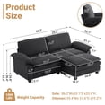 thumbnail image 2 of Ktaxon 86" W Sectional Convertible Sofa L Shaped Modular Couch with Chaise Coarse Linen Sleeper Set with 2 Oversized Seats Black, 2 of 11