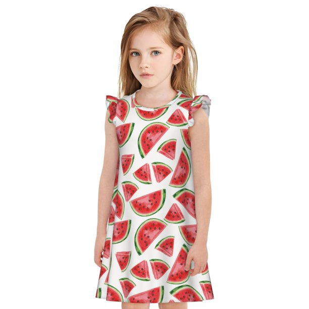 Balery Hand Drawn Watermelon Camisón de princesa para niñas, pijama de algodón con mangas abullonadas, suave y bonito.-XX-Large