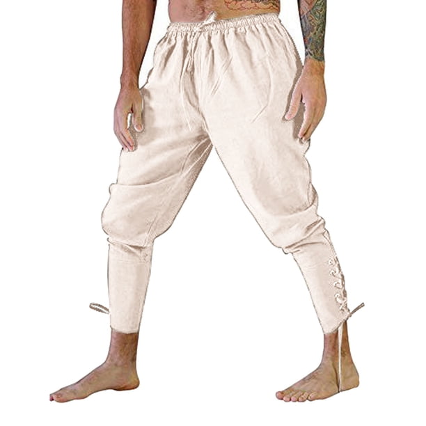Pantalones medievales retro con correa en el tobillo para hombre: material duradero, corte informal, cintura elástica, M-XXXL