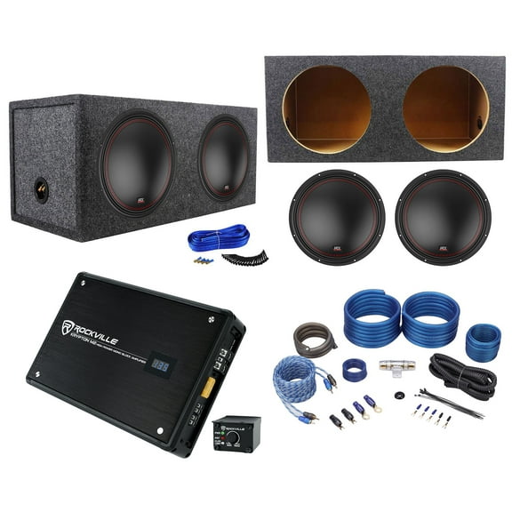 (2) MTX 5512-44 12" 1600w Car Subwoofers Sealed Sub Box Mono Amplifier Amp Kit