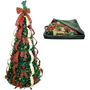 Christmas Tree Fully Decorated Dressed Pre-Lit 6 Ft Pull Up Pop Up with Storage Bag | Includes Holiday Decorations, Ornaments, Pinecones, Stand and Warms Lights