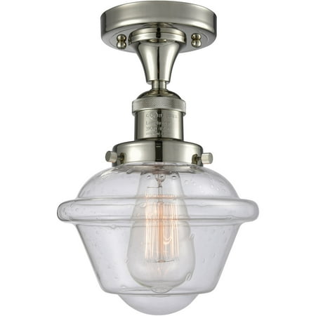

Polished Nickel Tone Semi Flush 8 Wide Seedy Glass Steel/Cast Brass/Glass Medium Base LED 1 Light Fixture