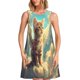 thumbnail image 1 of Easygdp Sunshine Cloud Cute Cat para Vestido Transpirable de Mujer, Vestido Suelto de Manga Corta con Pliegues y Bolsillos para el Verano, 1 of 7