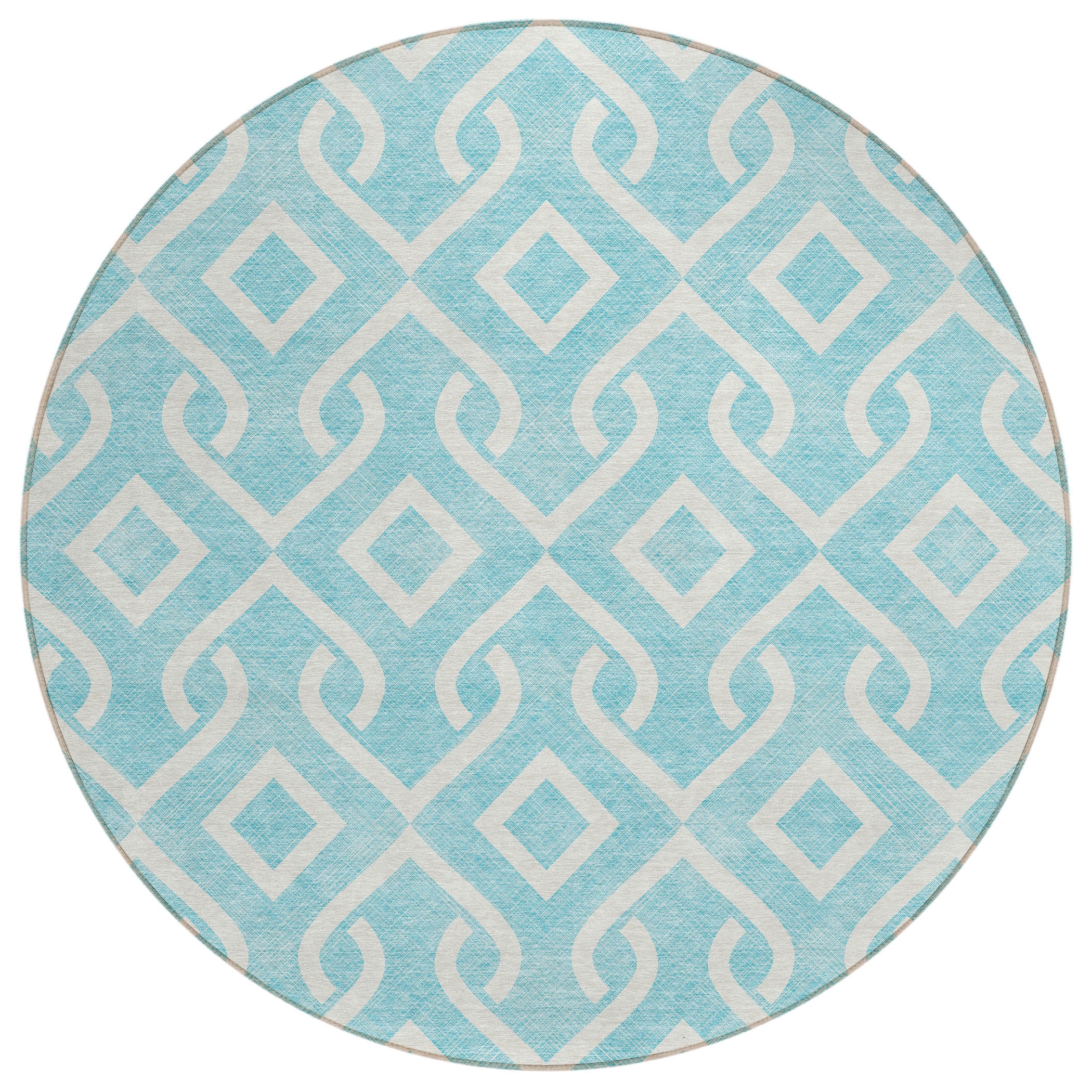 Addison Rugs Chantille Indoor/Outdoor Transitional Geometric Aqua Washable Round Rug, 8' x 8'