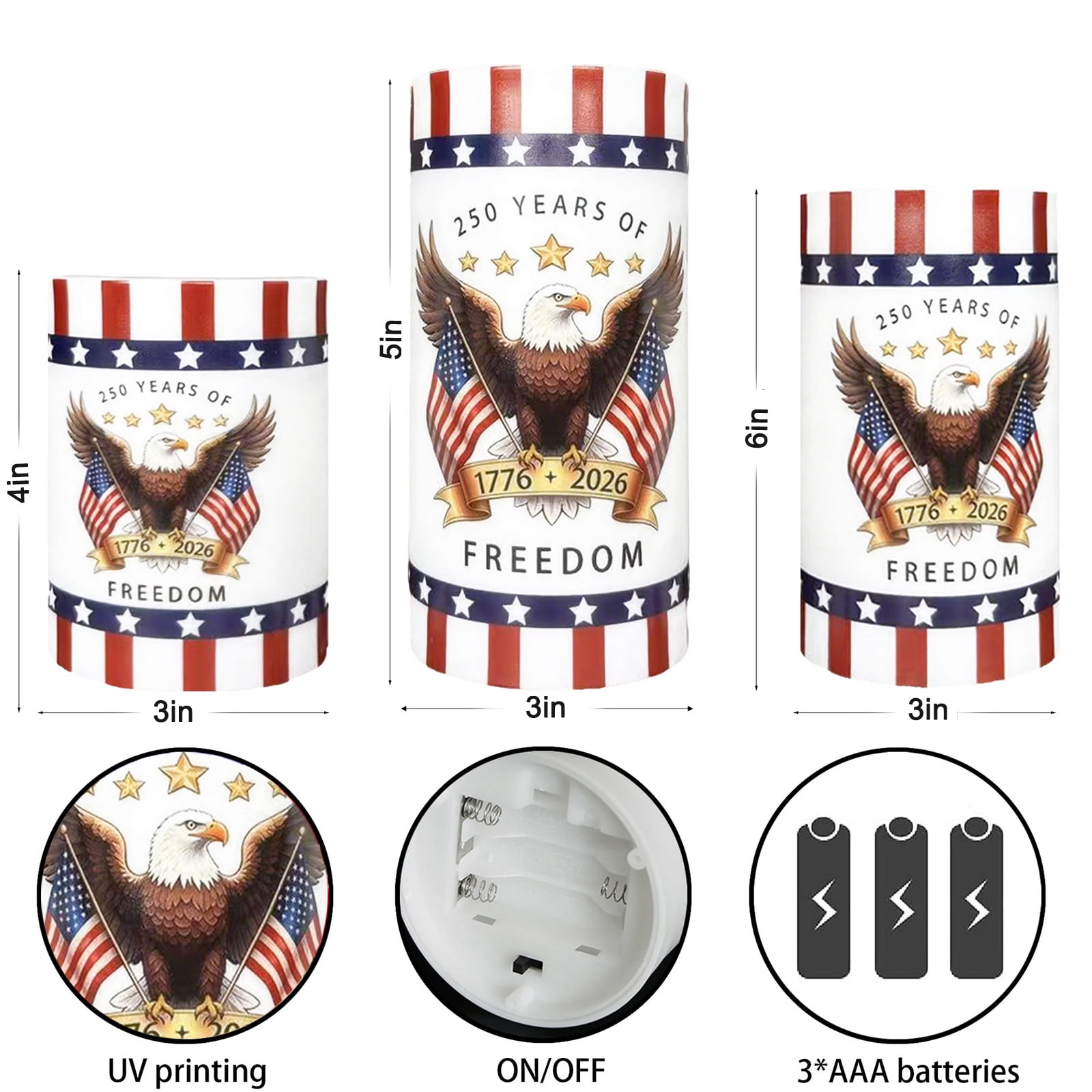 4th of July Flameless Candles, 12 Colors Changing Eagle Flag 250th Anniversary LED Candles with Remote & Timer, Flickering Patriotic Pillar Candles Battery Operated for Home Independence Day Decor