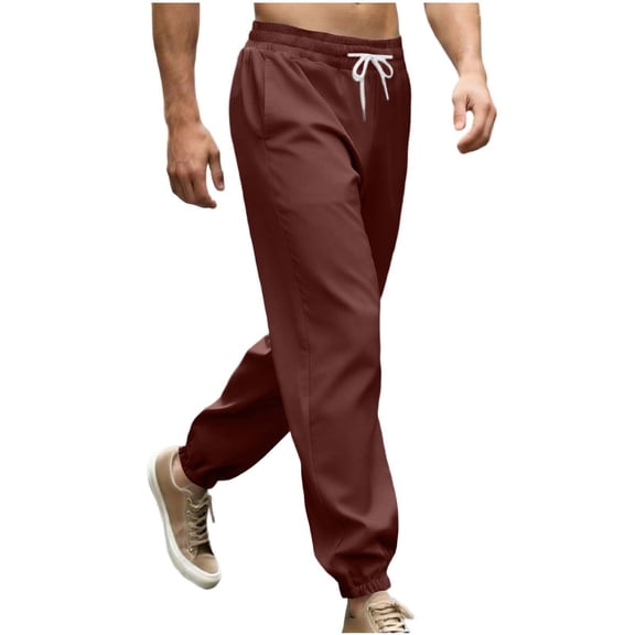 Fmbrln Mens Casual Pants Drawstring Elastic Waist Work Pants Summer Fashion Loose Fit Outdoor Athletic Trousers with Pockets