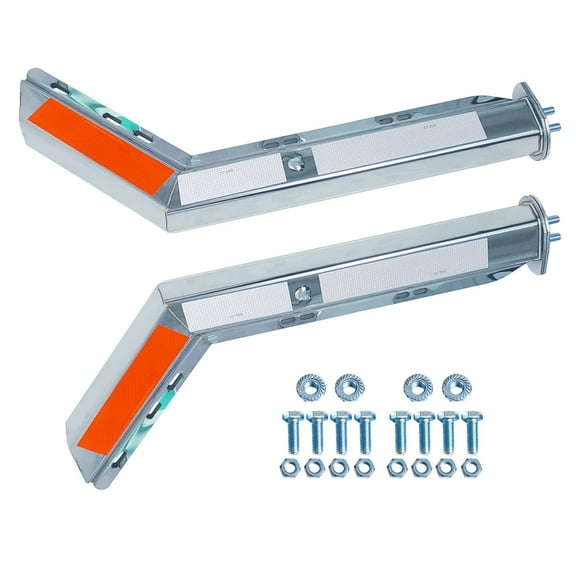 Chrome Angled Spring Loaded Mud Flap Hanger Bracket Mudflap Holder Set 1-1/8" Bolt Spacing 30" Length with Reflective Tapes fit for Semi Trucks, 2 Pack