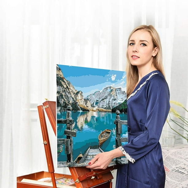 Peinture Par Numéro Kit Pour Adultes Enfants Femme Au Chapeau Orange Peint Cadeau De Peinture à L'huile De Bricolage Avec Brosses Et Peintures Acryliques Home Decor 16x20 Pouces -avec Cadre