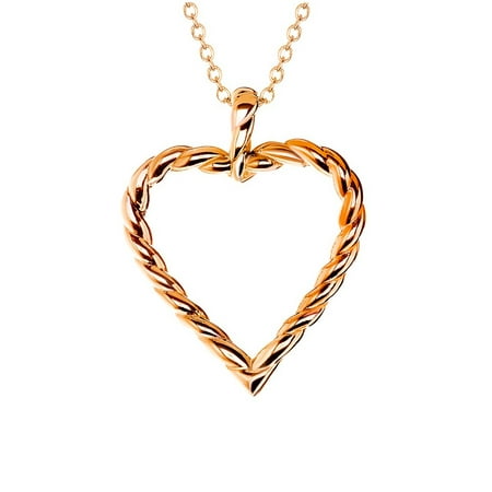 Stainless Steel Jewelry, Rose Gold IP Twisted Rope Heart Love Pendant, 18 Chain Necklace