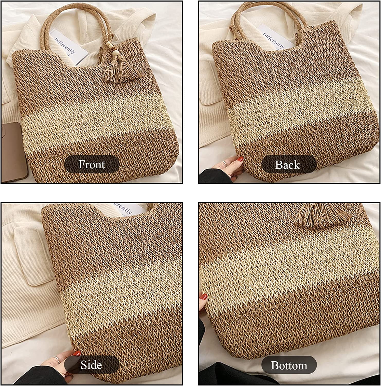 Kukuzhu Women's Woven Straw Beach Tote Handbags, Khaki