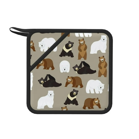 

1 Pc Silicone Anti-Hot Hot Pads Oven Mitts Heat Resistant Pot Holders With Pockets Non Slip Oven Glove Potholder For Kitchen Cooking Bbq Baking 7.1in Brown Bear Polar Black
