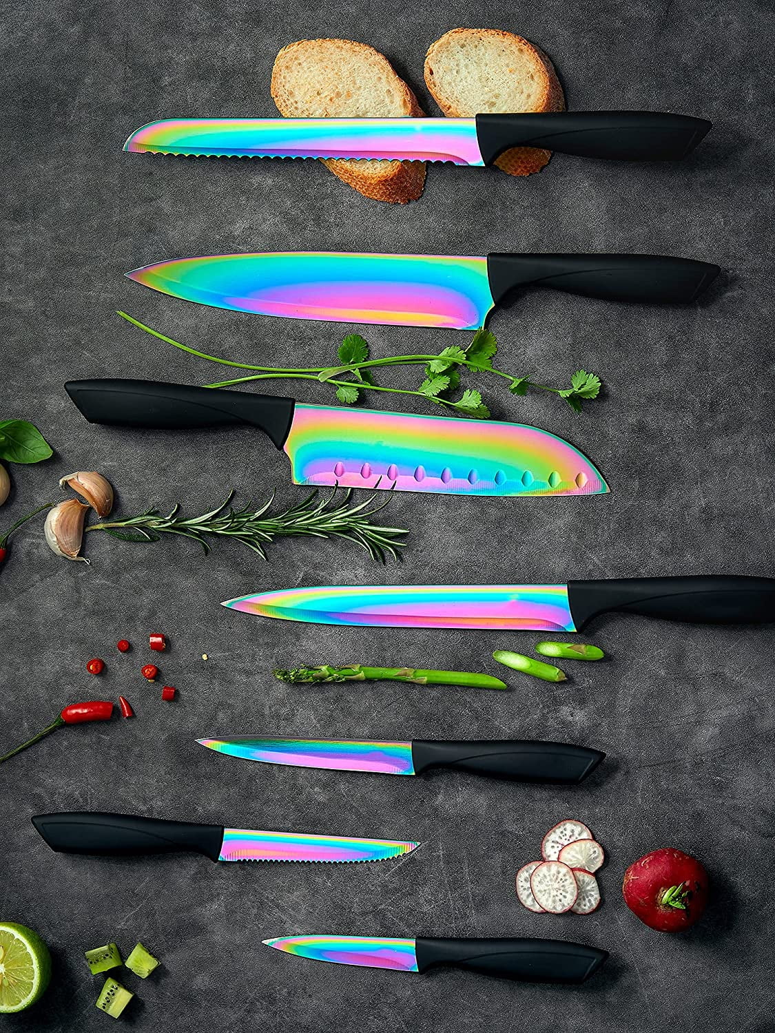 Aiheal Knife Set, 16 Pieces High Carbon Stainless Steel Rainbow Color