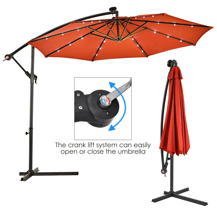 Aimee Lii 10" Patio Hanging Solar LED Umbrella Sun Shade with Cross Base, Table Umbrella Outdoor Patio, Orange Aimee Lii 10" Patio Hanging Solar LED Umbrella Sun Shade with Cross Base, Table Umbrella Outdoor Patio, Orange