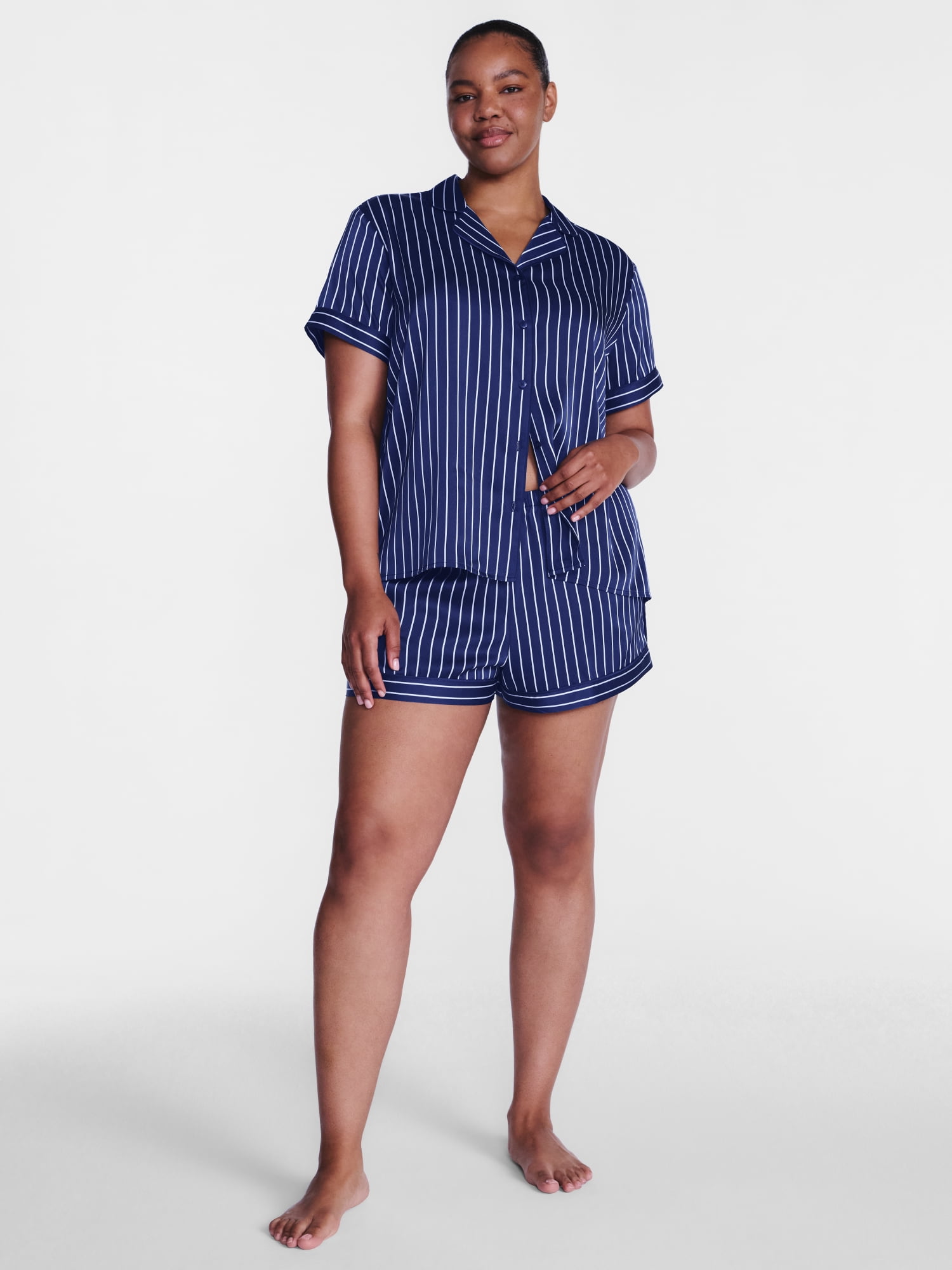 Joyspun Women’s Stretch Satin Sleep Top and Shorts, 2-Piece Set, Sizes XS to 3X