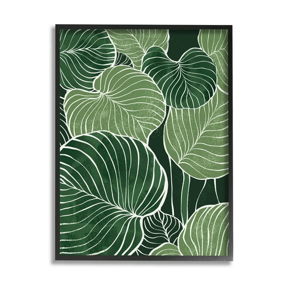 Layered Green Leaf Nature Botanical & Floral Graphic Art Black Framed Art Print Wall Art
