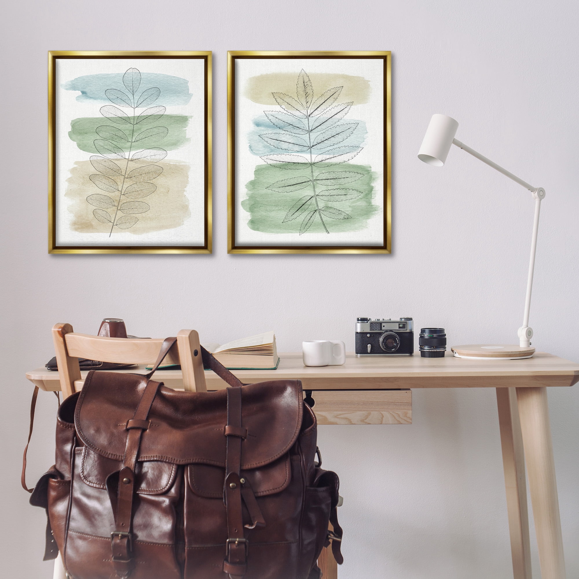 Stupell Industries Neutral Spring Forest Branches Botanical & Floral Painting Gold Floater Framed Canvas Art Print Wall Art, 25 x 31, Set of 2