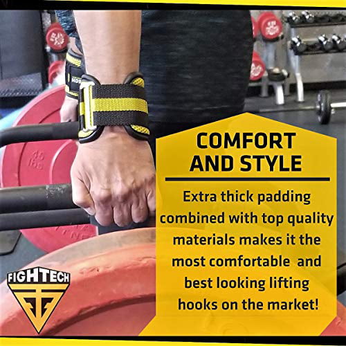 FIGHTECH Lifting Hooks for Weight LiftingHook Grips with Wrist Wraps  Straps 