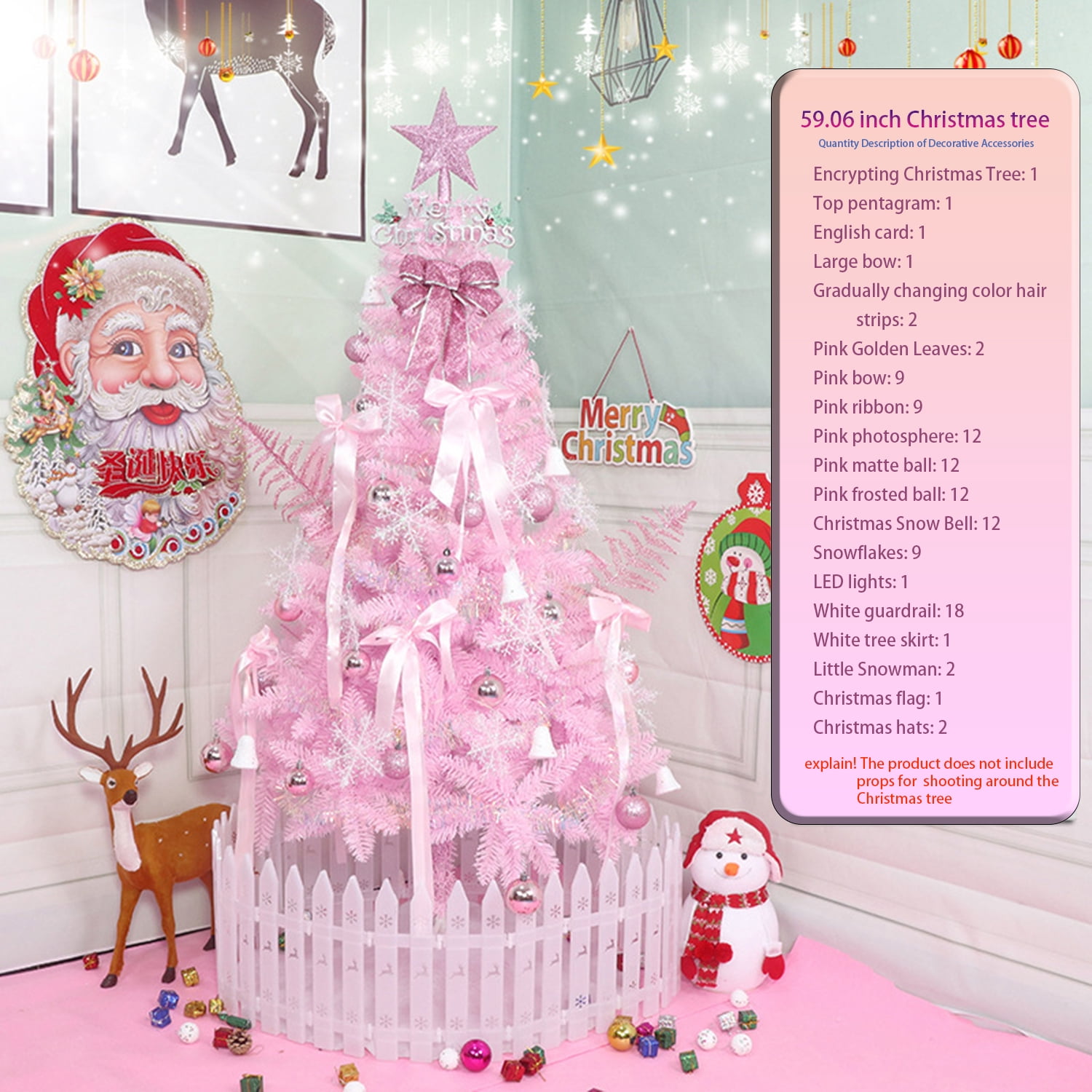 Pink Pencil Christmas Tree 6ft Slim PVC Flame Retardant Metal Base Small Space Holiday Decor